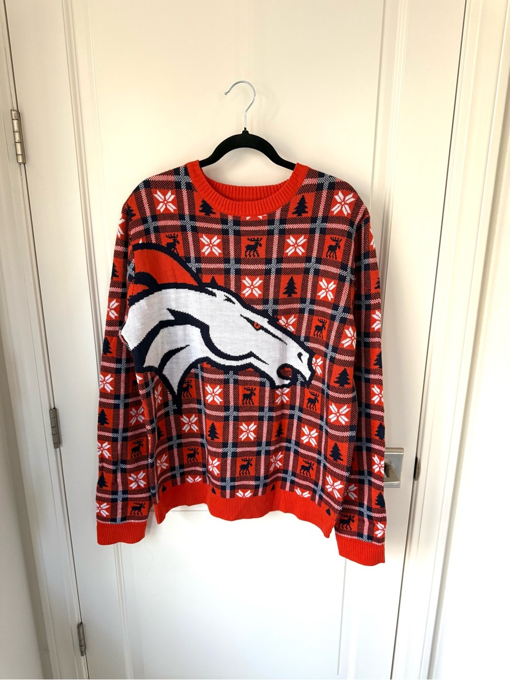 NFL Denver Broncos Fair Isle Christmas Plaid Sweater Unisex LARGE
